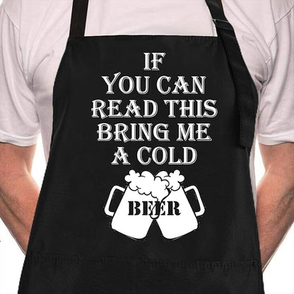 Rosoz Funny BBQ Black Chef Aprons for Men，if You Can Read This Adjustable Kitchen Cooking Aprons with Pocket Waterproof Oil Proof Father’s Day/Birthday