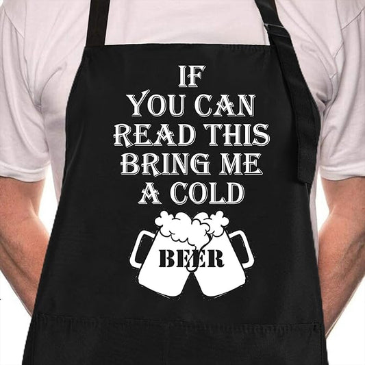 Rosoz Funny BBQ Black Chef Aprons for Men，if You Can Read This Adjustable Kitchen Cooking Aprons with Pocket Waterproof Oil Proof Father’s Day/Birthday