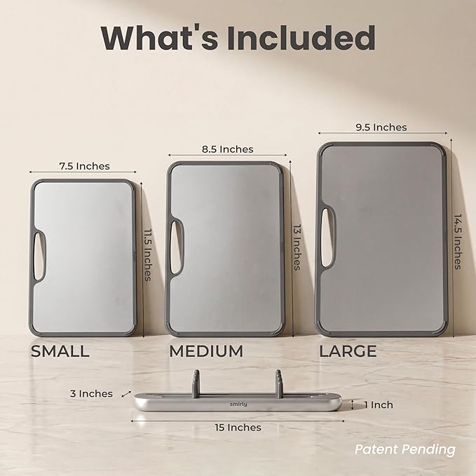 SMIRLY Titanium Cutting Board for Kitchen, Double Sided Chopping Board Set with Holder, 100% Pure Titanium, Dishwasher Safe, 3 Pack - Image 2