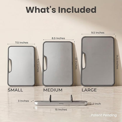 SMIRLY Titanium Cutting Board for Kitchen, Double Sided Chopping Board Set with Holder, 100% Pure Titanium, Dishwasher Safe, 3 Pack - Image 2
