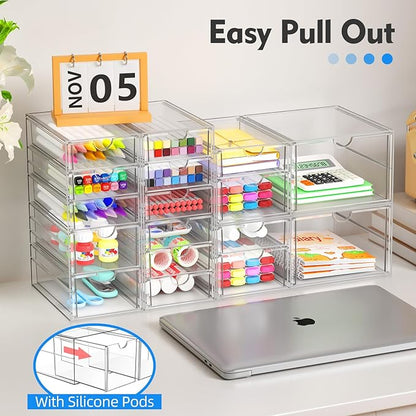 ARSTPEOE Makeup Acrylic Organizer with 17 Drawers(4 Sets), Desk Organizers and Accessories, Clear Makeup Organizer, Dustproof Storage Drawers for Office Art Craft Supplies - Image 4