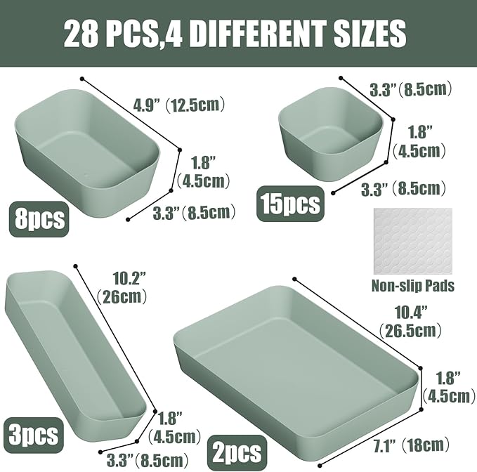 28 pcs Desk Drawer Organizer Tray, Multiple Sizes Plastic Drawer Organizer Storage, Stackable Organizer Containers For Makeup, Bedroom, Kitchen Gadgets Utensils and Office - Image 2