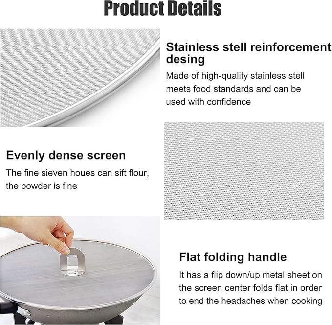 Splatter Screen for Cooking - Stainless Steel Grease Splatter Guard for Frying Pan, No Cooking Oil Mess No Burns, Ultra Fine Mesh Lids Set of 3(10", 11.5", 13") - Image 4