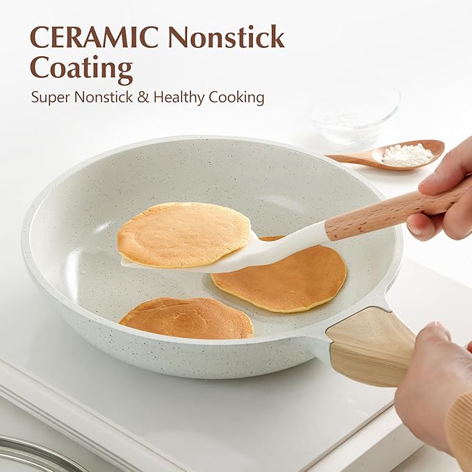 SENSARTE Nonstick Ceramic Frying Pan Skillet with Lid, 12.5 Inch Omelet Pan, Healthy Non Toxic Chefs Pan, Induction Compatible Egg Pan with Heat Resistant Handle, Free of Intentionally Added PFAS/PTFE - Image 7
