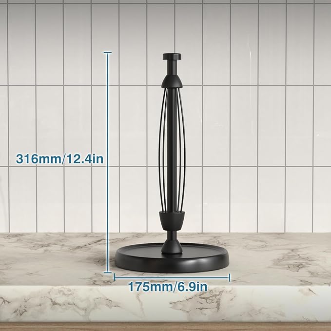 Paper Towel Holder Countertop, One-Handed Tear, Stainless Steel, Weighted Base, Black, Paper Towel Roll Holder Stand with Ratchet Mechanism for Kitchen Bathroom Farmhouse Essentials Decor Accessories - Image 6