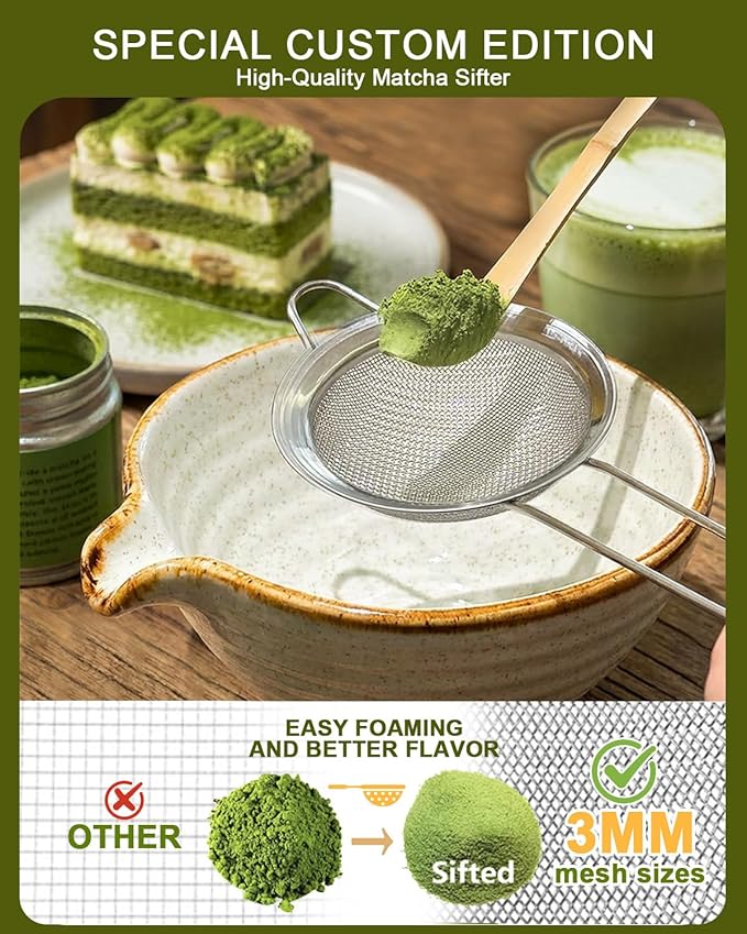 Vaiheng Matcha Whisk Set with Matcha Bowl, Matcha Whisk Holder Matcha Bamboo Whisks, Scoop, Sifter, Mothers Day Gifts for Women Mom Her Girl Friend Home Kitchen Decor Kit for Tea Enthusiasts - Image 4