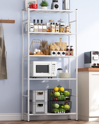 Sakugi Storage Shelves - 5 Tier Shelf Organizer, Heavy Duty Garage Shelving Unit with Leveling Feet, Stable Metal Shelves Organizer for Pantry, Kitchen and Closet, 33.0" W x 12.6" D x 72.0" H, White - Image 2