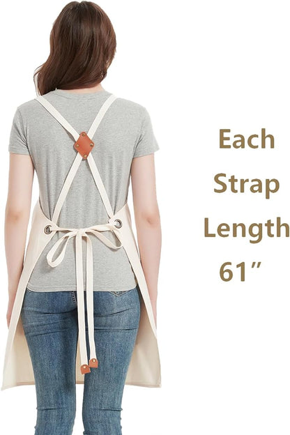 AFUN Chef Aprons for Women Men with Oversized Pockets, 12-Ounce Cotton Canvas Cross Back Water Repellent Apron (Cream) - Image 4