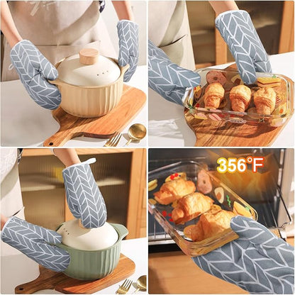 AUAUY Oven Mitts and Pot Holders 6PCS Set, 392°F Heat Resistant Cooking Gloves and Hot Pads Baking Mittens BBQ Gloves, Top Kitchen Gadgets, Non-Slip Kitchen Mittens for Oven Cooking Baking Grilling - Image 2