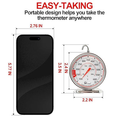 Oven Thermometer 2.4 Inch Oven Temperature Gauge with 360° Rotating Hook Baking Thermometer Hang or Stand Design 50-300°C/100-600°F for Gas/Electric Ovens, Grill, BBQ