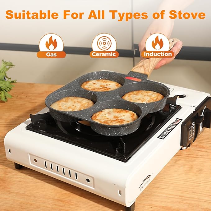 AHFLRITO 4-Cup Egg Pan Nonstick, Healthy Aluminum Omelette Pan, Breakfast Omelette Skillet for Fried Eggs Cooker, Pancakes, Suitable for Gas Stove & Induction Cookware - Image 4