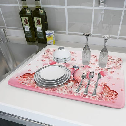 Red Bird Dish Drying Mat Large Absorbent Microfiber Dish Drying Pad for Lover Holiday Decor - Image 6