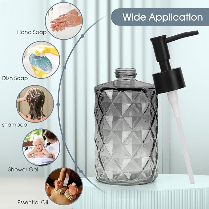 Topsky Glass Soap Dispenser with Plastic Pump, 330ml Liquid Hand Soap Dispenser, Rustproof Pump for Kitchen & Bathroom, Great for Lotions, Essential Oil, Liquid Soaps,Gradient Black - Image 6