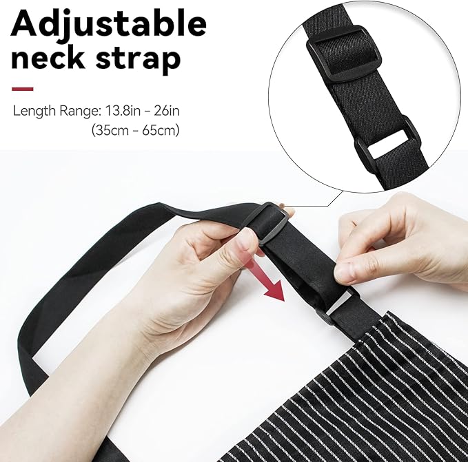 NLUS 2 Pack Kitchen Cooking Aprons, Adjustable Bib Soft Chef Apron with 2 Pockets for Men Women (Brown/Dark Black Strips) - Image 4