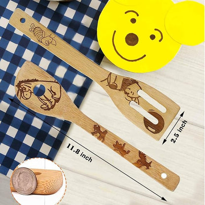 5 Cartoon Wooden Spoons for Cooking - Mom Birthday Gifts,Winnie Bear Gifts,Winnie the Bear Kitchen Accessories,Cute Tiger Spatula for Kitchen Decor,Mothers Day Gifts for Mom from Daughter,Son