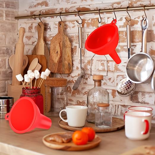 Silicone Funnels 4 Pieces Wide Mouth Funnel Small and Large Flexible Condiment Sauce Canning Set for Squeeze Bottles Jars Cans, Spice Filling Bottles Liquid Oil and Powder(Red) - Image 6