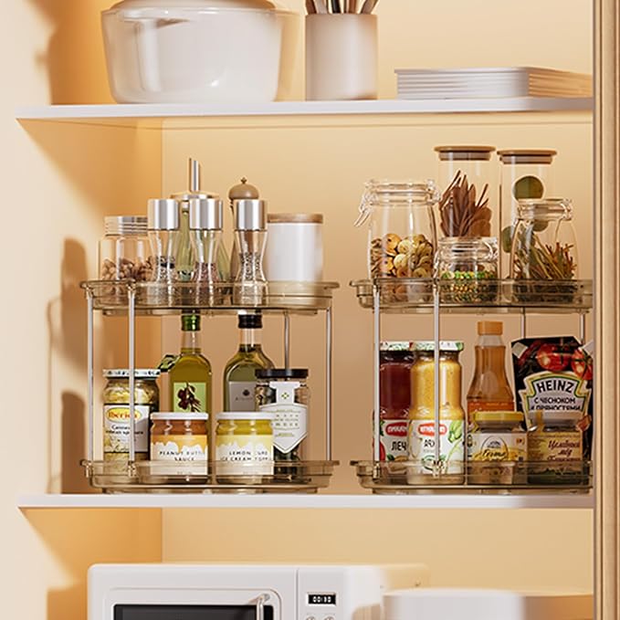 LAMU 2 Pack 2 Tier Lazy Susan Turntable Organizer 10.6'' Rotating Spice Rack Organization for Cabinet, Kitchen, Pantry, Countertop, Bathroom, Vanity, Medicine Cabinet Organizer, Amber - Image 5