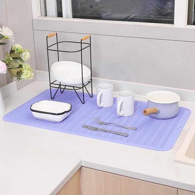 MicoYang Silicone Dish Drying Mat for Multiple Usage,Easy clean,Eco-friendly,Heat-resistant Silicone Mat for Kitchen Counter or Sink,Refrigerator or Drawer Liner Light Purple 4XL 32 inches x 18 inches - Image 5
