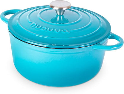 Cast Iron Pot with Lid – Non-Stick Ovenproof Enamelled Casserole Pot, Oven Safe up to 500° F – Sturdy Dutch Oven Cookware – Blue, 5-Quart, 24cm – by Nuovva by Nuovva