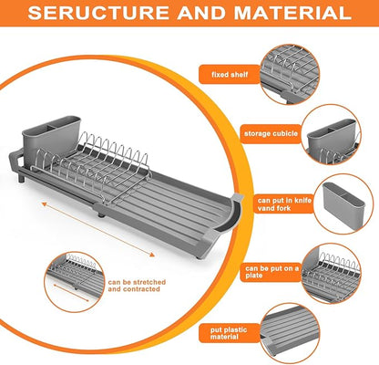 Dish Drying Rack Compact Expandable - A Space-Saving, Stainless Steel, Rust-Resistant Dish Drainer for Kitchen and Apartment Countertops/Sink Cabinets, Extendable from 11.42 to 19.9 inches (Gray) - Image 4