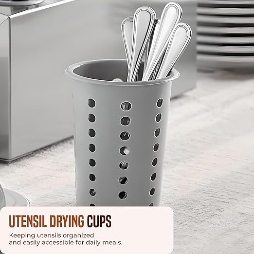 OCS Parts Perforated Utensil Drying Cups | Gray | Set of 3 | Plastic Flatware Holder Cylinders for Kitchen Counter Organization - Image 3