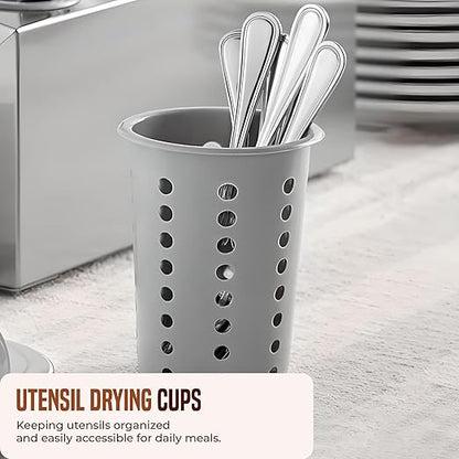 OCS Parts Perforated Utensil Drying Cups | Gray | Set of 3 | Plastic Flatware Holder Cylinders for Kitchen Counter Organization - Image 3