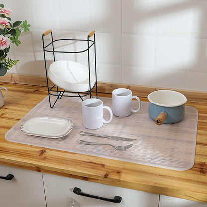 MicoYang Silicone Dish Drying Mat for Multiple Usage,Easy clean,Eco-friendly,Heat-resistant Silicone Mat for Kitchen Counter or Sink,Refrigerator or Drawer Liner Translucent 3XL 28 inches x 18 inches - Image 8