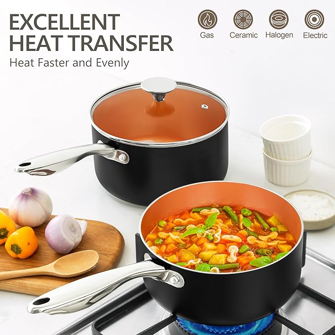 MICHELANGELO Nonstick 2 Quart Sauce Pan with Lid, Ultra-Nonstick Copper Sauce Pot 2 Qt, Ceramic Saucepan with Lid, Small Pot with Ergonomic Handle, Induction Compatible, Oven Safe - Image 3