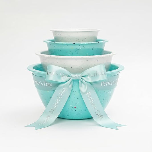 bzyoo Confetti Nesting Mixing Bowls Set - 4-Piece Colorful Kitchen Bowls (18oz, 1.25QT, 2.5QT, 4QT) - BPA-Free, Dishwasher Safe, Space-Saving Design Eggshell Color by bzyoo
