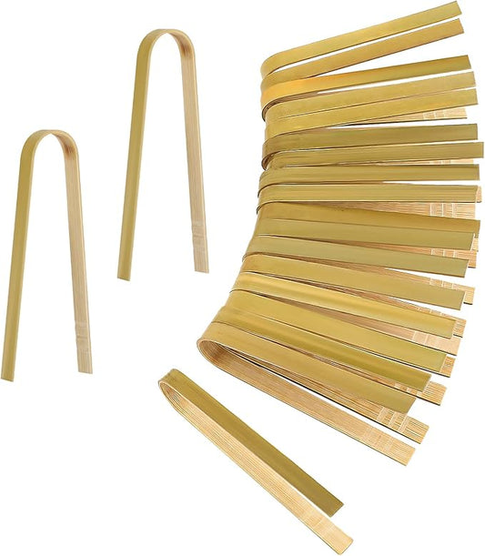 Luter 20pcs Wooden Disposable Cooking Utensils Mini Wooden Tongs Natural Toast Tongs for Charcuterie Cooking