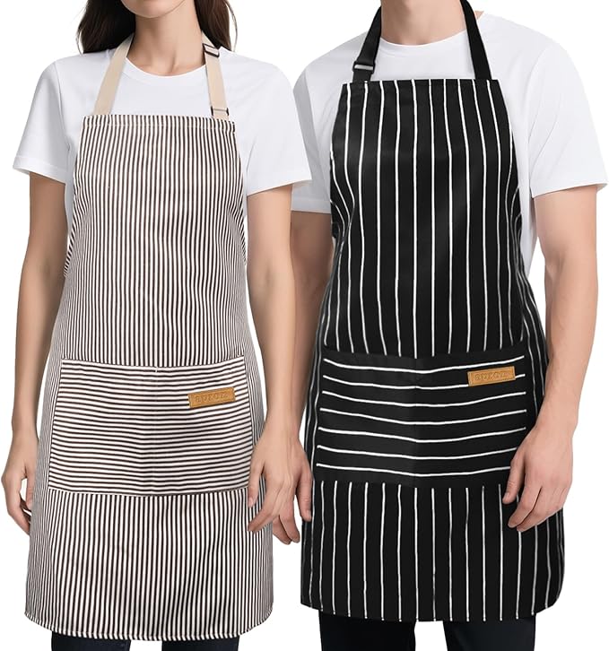 2 Pack Kitchen Cooking Aprons, Soft Aprons for Women Men with 2 Pockets Chef Apron with Adjustable Neck Strap and Long Tie by Cardkiss