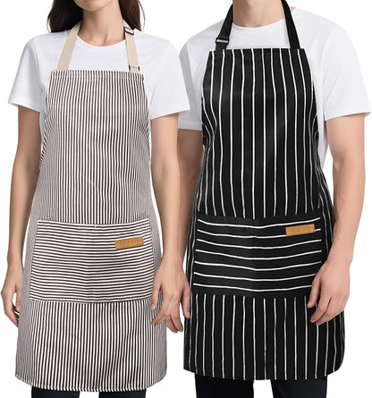 2 Pack Kitchen Cooking Aprons, Soft Aprons for Women Men with 2 Pockets Chef Apron with Adjustable Neck Strap and Long Tie by Cardkiss