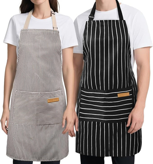 2 Pack Kitchen Cooking Aprons, Soft Aprons for Women Men with 2 Pockets Chef Apron with Adjustable Neck Strap and Long Tie by Cardkiss