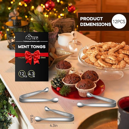 HOTEC 12-Pack Mini Sugar Tongs Stainless Steel Ice Tongs 4.3Inch Serving Tongs for Coffee Bar, Tea Party, Appetizers, Desserts, Buffet – Food-Grade & Dishwasher Safe