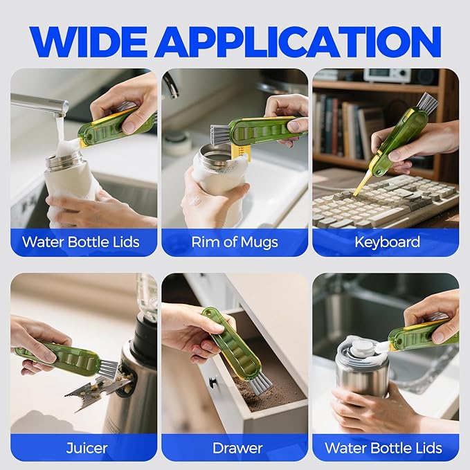 6 Pack Holikme 4 in 1 Cup Lid Cleaning Brush Set with 3 Straws, Multifunctional Bottle Brush, Silicone Cup Lid Gap Cleaner, Durable Bristle Crevice Cleaning Brush, Olive - Image 6