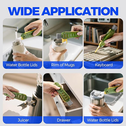 6 Pack Holikme 4 in 1 Cup Lid Cleaning Brush Set with 3 Straws, Multifunctional Bottle Brush, Silicone Cup Lid Gap Cleaner, Durable Bristle Crevice Cleaning Brush, Olive - Image 6