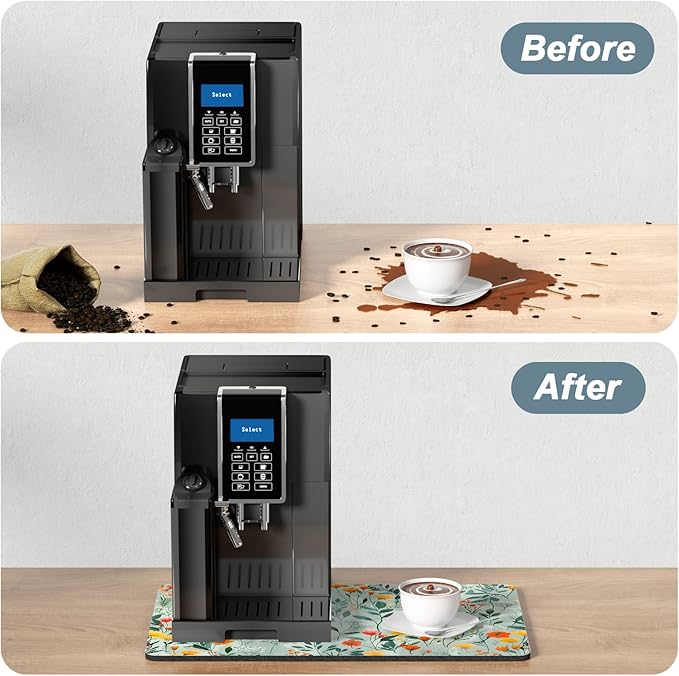 Rnivvi Coffee Mat, 12" x 19" Cute Coffee Bar Mats for Espresso Machine Station Accessories and Organizer, Hide Stain Rubber Backed Absorbent Dish Drying Pad for Kitchen Counter, Abstract Flowers - Image 6