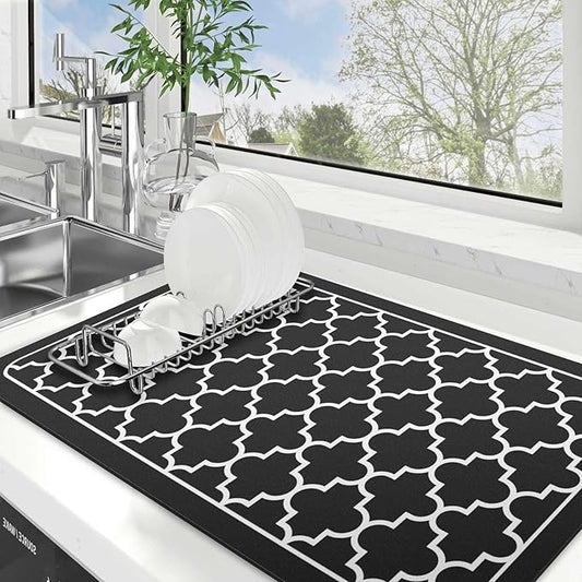 WISELIFE Dish Drying Mat Super Absorbent Drying Mat Large Dish Drying Mats for Kitchen Counter Easy Clean Dish Mat Kitchen Drying Mat18"x 28" Stylish Black by WiseLife
