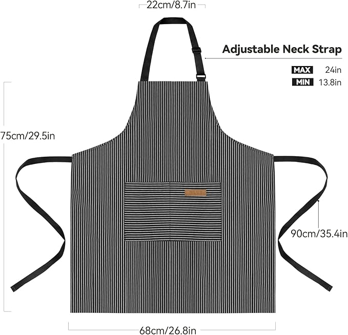 NLUS 2 Pack Kitchen Cooking Aprons, Adjustable Bib Soft Chef Apron with 2 Pockets for Men Women (Brown/Dark Black Strips) - Image 2