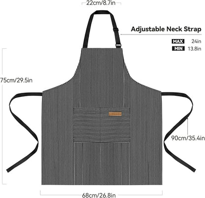 NLUS 2 Pack Kitchen Cooking Aprons, Adjustable Bib Soft Chef Apron with 2 Pockets for Men Women (Brown/Dark Black Strips) - Image 2