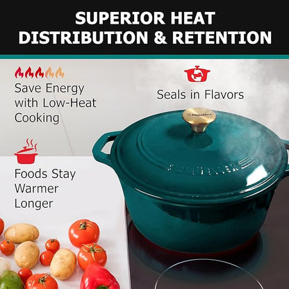MUELLER HOME 7.5 QT Enameled Cast Iron Dutch Oven, Heavy-Duty Casserole Dish and Braiser Pan with Lid and Stainless Knob, Oven-Safe up to 500° F & Across All Cooktops, Emerald - Image 3