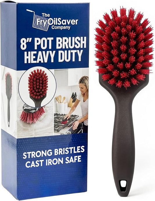 8 Inch Pot & Dish Kitchen Scrub Brush for Heavy-Duty Cleaning – Stiff Bristle Scrubber for Sink, Cast Iron, and Grill Grates - Kitchen Dish Scrubber Brush - 90048 by FryOilSaver Co.