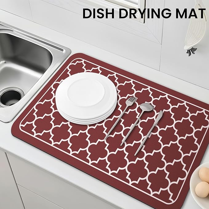 WISELIFE Dish Drying Mat Super Absorbent Drying Mat Large Dish Drying Mats for Kitchen Counter Easy Clean Dish Mat Kitchen Drying Mat18"x 28" Stylish Red - Image 7