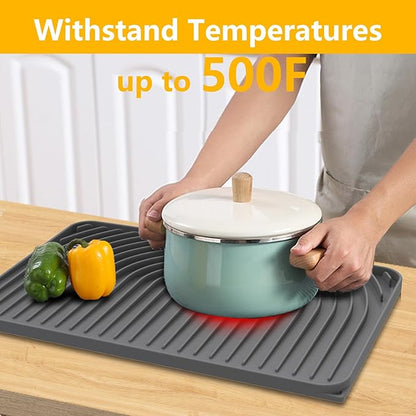 Silicone Dish Drying Mat for Kitchen Counter , 18x12 Inch Dish Drying Rack Mat with Built in Drain, Drying Mats for Dishes Dry Pad for Kitchen Counter,Not applicable Bumps up sink (18×12inch, gray)