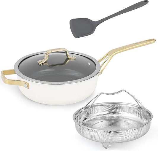 10-Inch Ceramic Non-Stick Cookware Set, 8-in-1 Multifunctional Cookware, Interior & Exterior Ceramic Coating, PFAS/PTFE/PFOA-Free, Compatible with All Stovetops， Oven-Safe up to 450°F