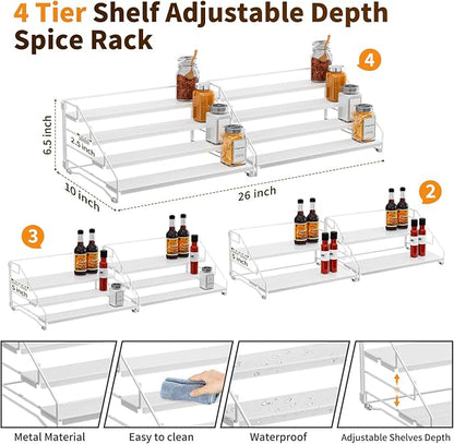 BOIVSHI Spice Organization for Cabinet, Spice Rack Organizer, Spice Rack Organizer for Cabinet, Depth Adjustable Seasoning Organzier Organizer for Cabinet, Countertop, Pantry, Metal, White (2 Pack) - Image 4
