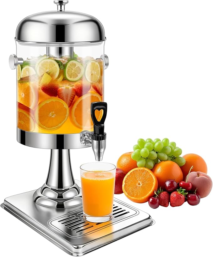 2.2 Gallon Beverage Dispenser with Stand, Drink Dispenser for Parties, Stainless Steel Juice Dispensers with Spigot,Ice Core and Tray,Cold beverage dispenser for Parties, Buffet Cafeterias, Homes