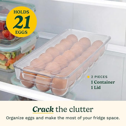 Best Brands Cuisinart Egg Holder for Fridge with Lid – Easy-to-Use Clear Stackable Egg Organizer for Refrigerator Storage, Holds Up to 21 Eggs, Space-Saving Container