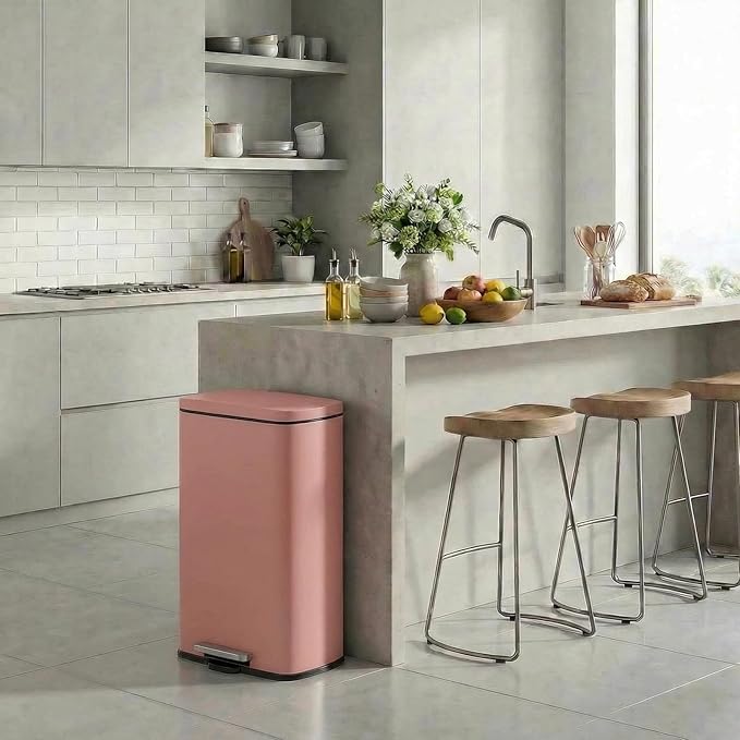 8 Gal Kitchen Trash Can, 30L Recycling or Garbage Bin, Brushed Stainless Steel Waste Basket, Soft&Quiet Close Dustbin, with Step-On Pedal, Removable Inner Bucket, for Home, Office, Living Room