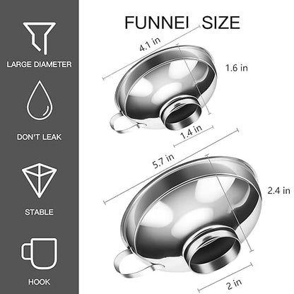 2 PCS Canning Funnel for Wide and Regular Jars, Wide Mouth Funnel Stainless Steel Funnels for Kitchen Use, Metal Funnels Set for Transferring Liquid Power Jam Grains Dry and Wet Ingredients - Image 3